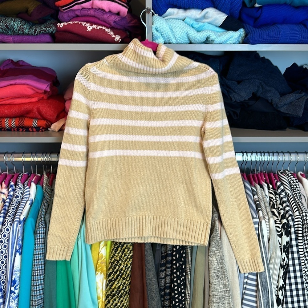 J Crew tan with pink stripes long sleeve turtleneck sweater size XS NWT - Picture 3 of 3